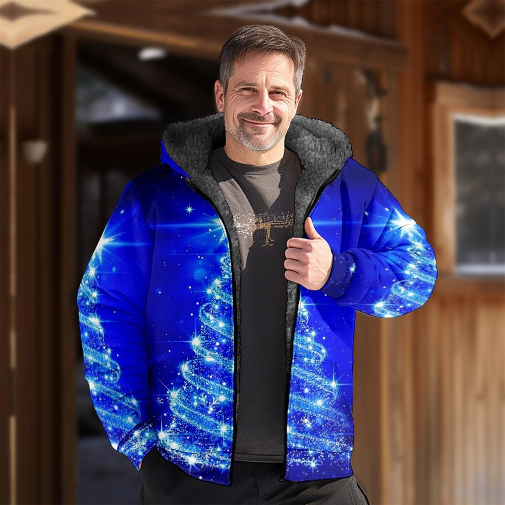 Men's Christmas Print Jacket Men's Spring And Autumn Casual Trend Zipper Hooded Jacket