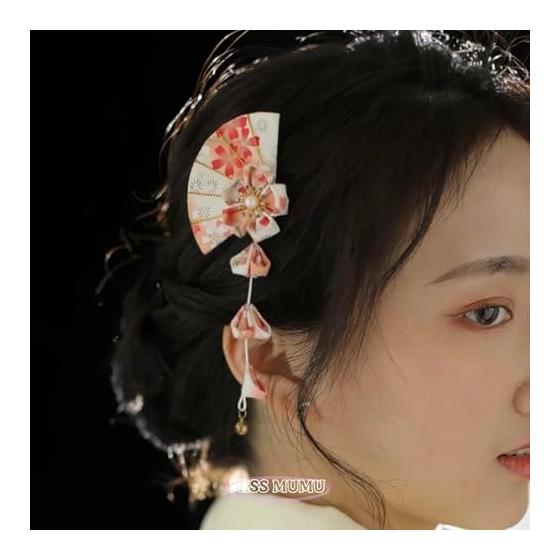 Presilha de Cabelo MISS MUMU com Franjas e Flores, Acessório de Cabelo Estilo Japonês para Kimono, Eventos Formais, Adereços de Palco, Cosplay, Sessões de Fotos,
