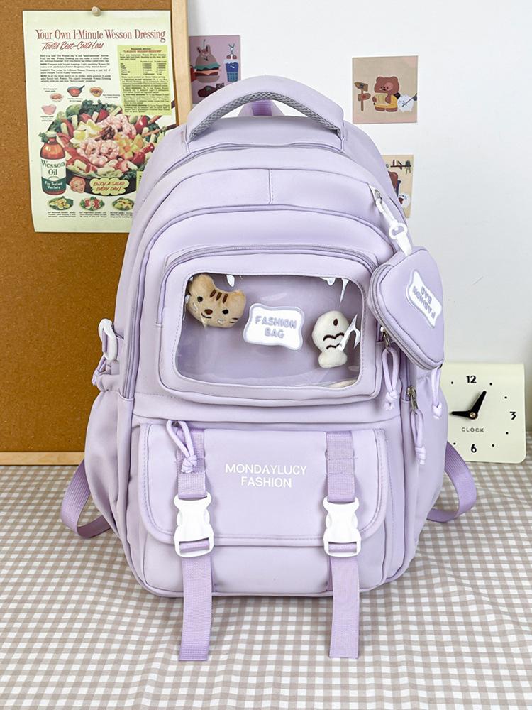 Schoolbag Japanese solid color fresh and transparent backpack Donelle junior high school student schoolbag women's large-capacity lightweight travel