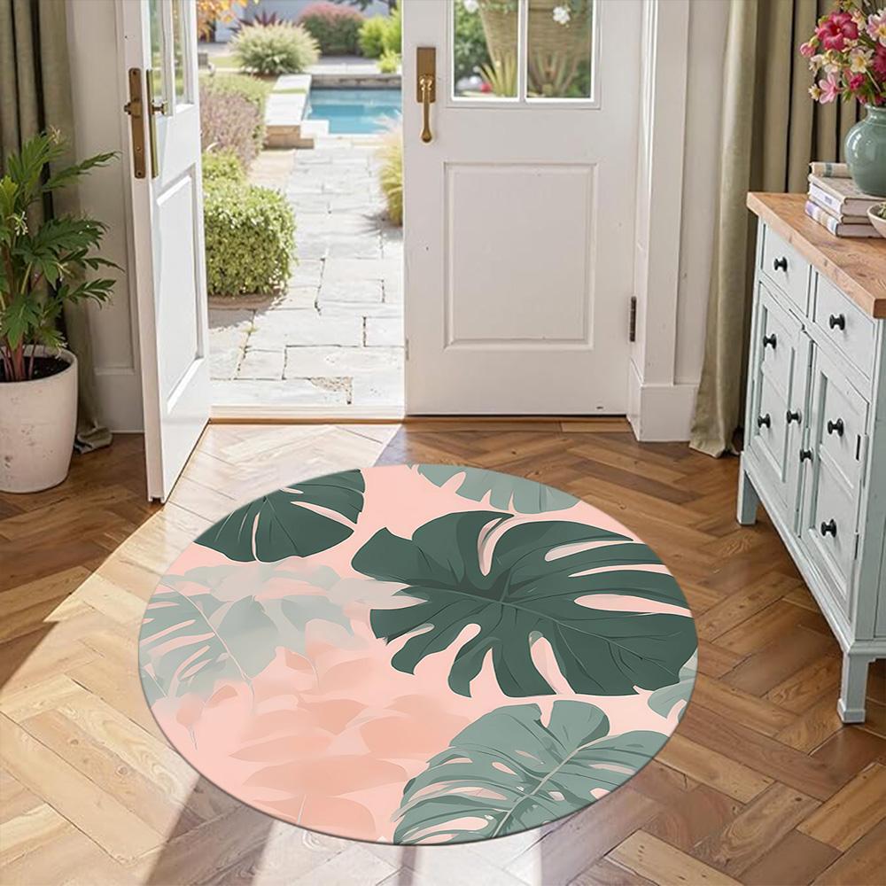 Monstera Leaf Round Floor Mat Suitable for Dining Room Living Rooms Bedrooms Decorate room Anti-slip Round Rug Decorate Offices