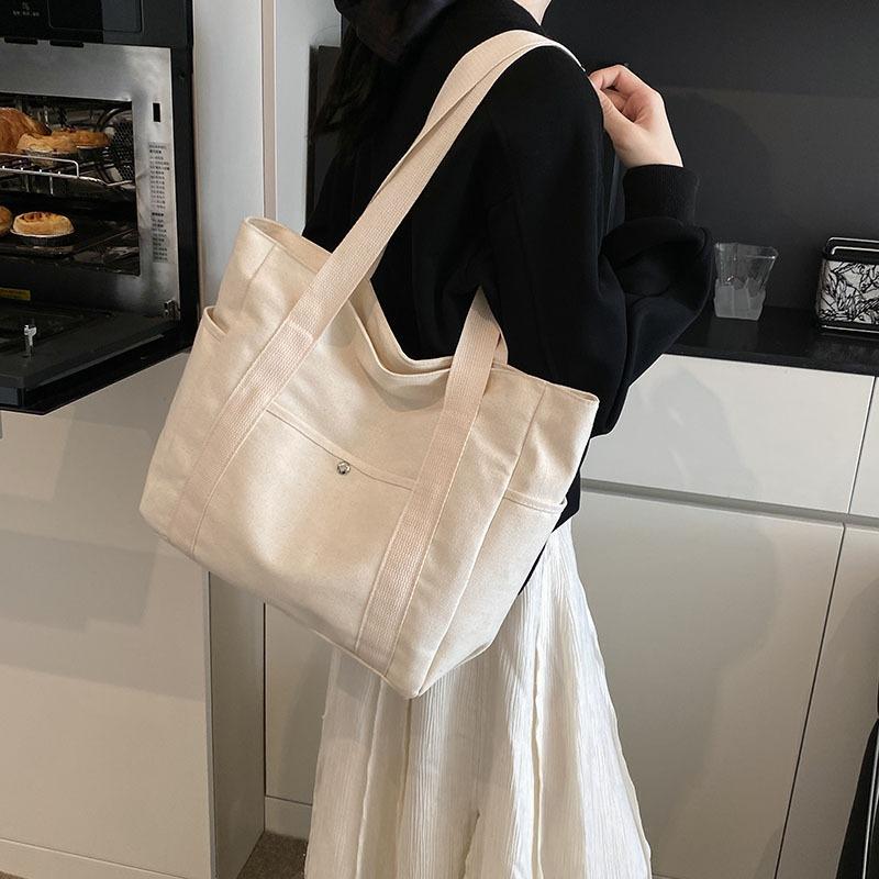 Large-capacity Casual Canvas Bag Women's New Literary and Simple Shoulder Bag Versatile Commuter Class Bag