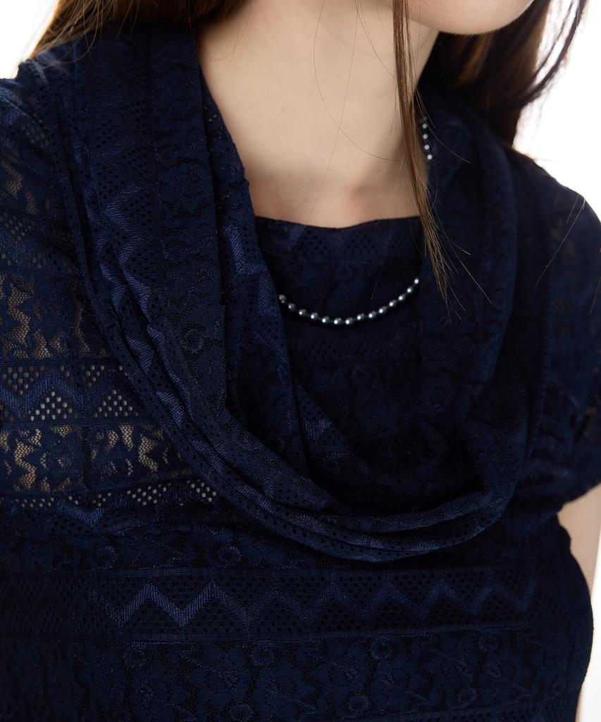 LARTIGENT L12 Cowl Lace T-Shirt(Navy)