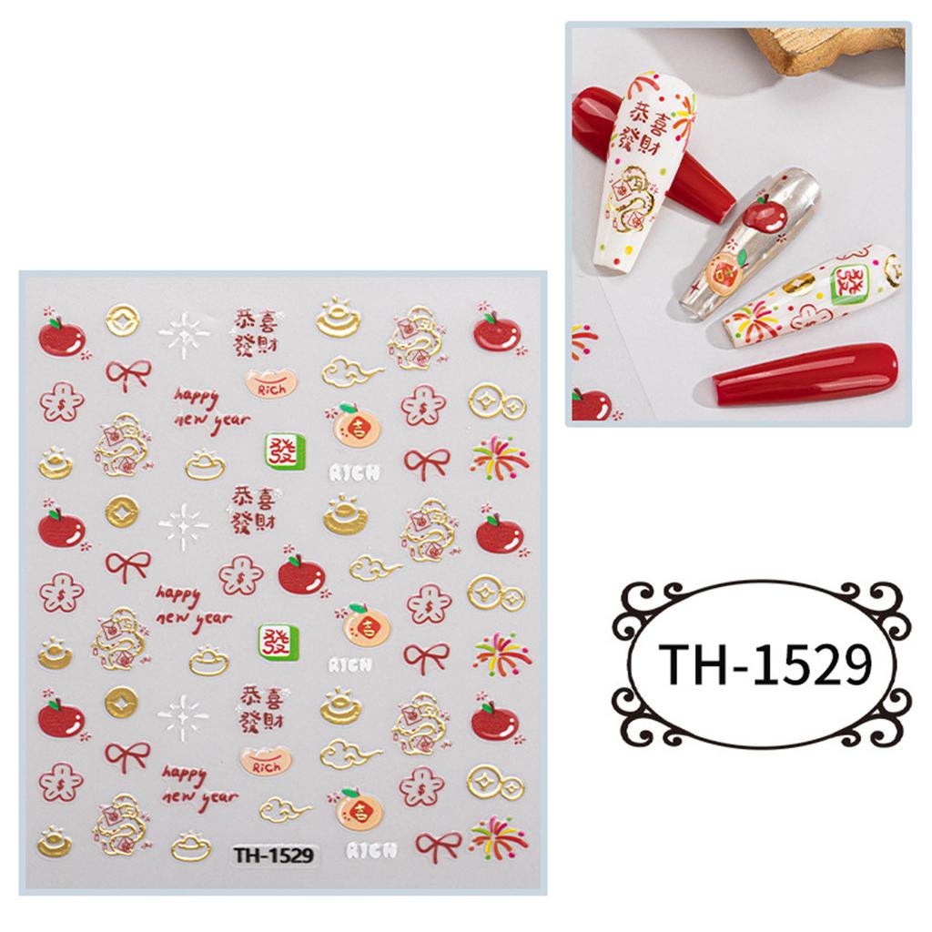 1 Sheet Chinese New Year Nail Stickers with Cartoon Designs Festival Nail Accesories Nail Decals for DIY Nail Art