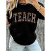 WOMEN'S T-Shirt Leopard Print Letter T-Shirt Teacher Appreciation Gift T-Shirt Comfortable Round Neck Short Sleeve Top Suitable