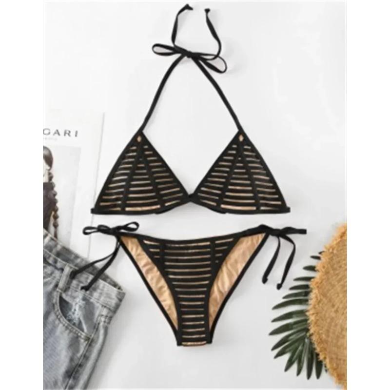 Black Sexy Micro Bikini Triangle Swimsuit Punk Swimwear Halter String Women Trend Two Piece Beach Thong Bathing Suit Bikinis Set