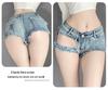 Ripped Denim Open-Crotch Shorts - Sexy Low-Waist Lingerie for Nightclub Temptation