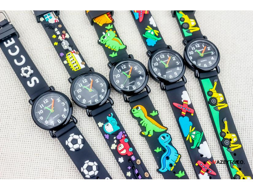 Dziecięcy Kreskówkowy Zegarek Kwarcowy 3D - Motywy: Piłka nożna, Samolot, Koparka, Dinozaur