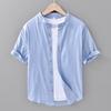 Solid Color Stand Collar Short Sleeve Shirts for Men Daily Summer Tops Casual Soft and Comfortable Cotton Linen Shirt Simple Style Men Clothing