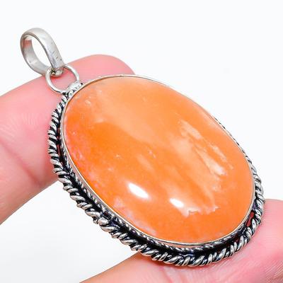 Pendentif Bijou en Argent Sterling 925 Pierre Précieuse Aventurine Orange 2,17" O7v06