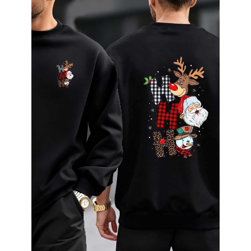 Christmas-Themed, Men'S New Round-Neck Sweatshirt with Reindeer Print, Double-Sided Print Long Sleeves, Versatile And Stylish Casual Sports Pullover