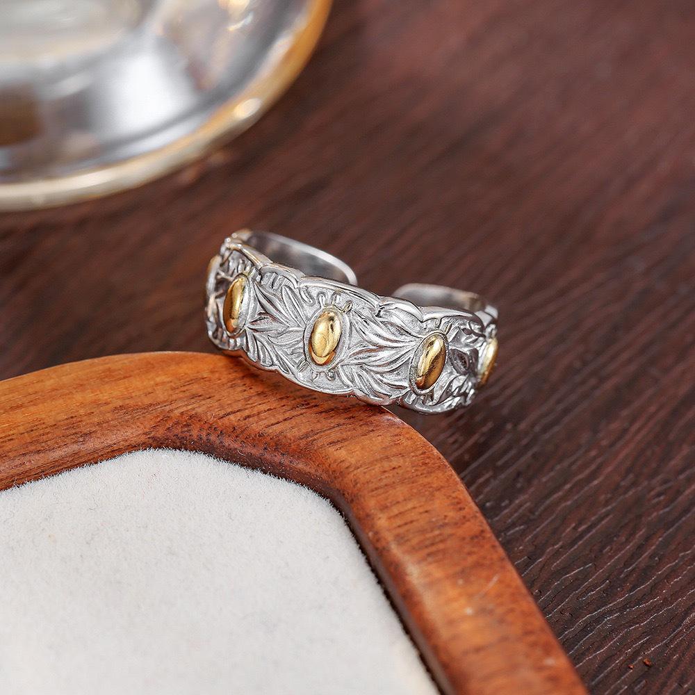 Unisex Niche Design Seven Grains Rice Auspicious Open-End Ring