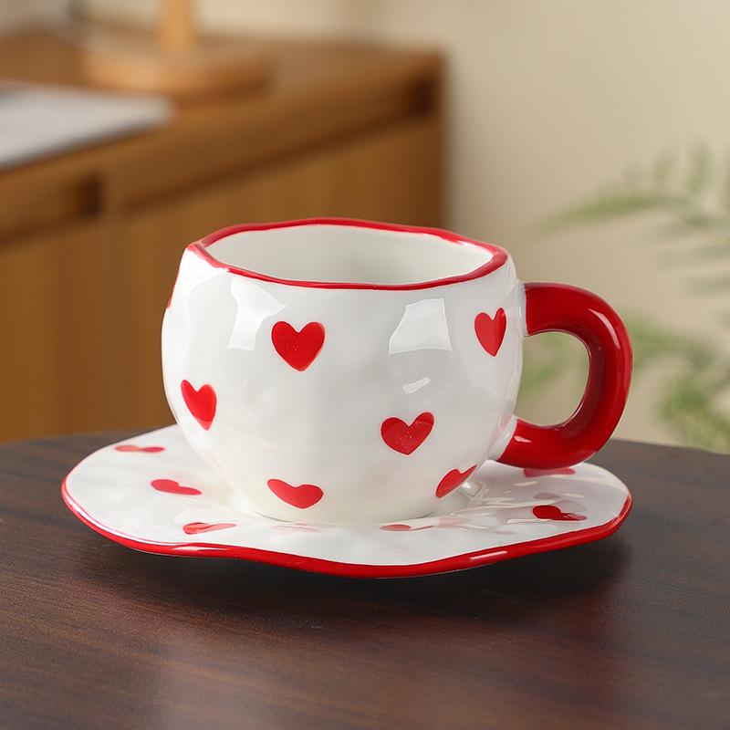 Korean Hand-Painted Ceramic Cup & Saucer Set - Creative Irregular Design for Coffee & Tea