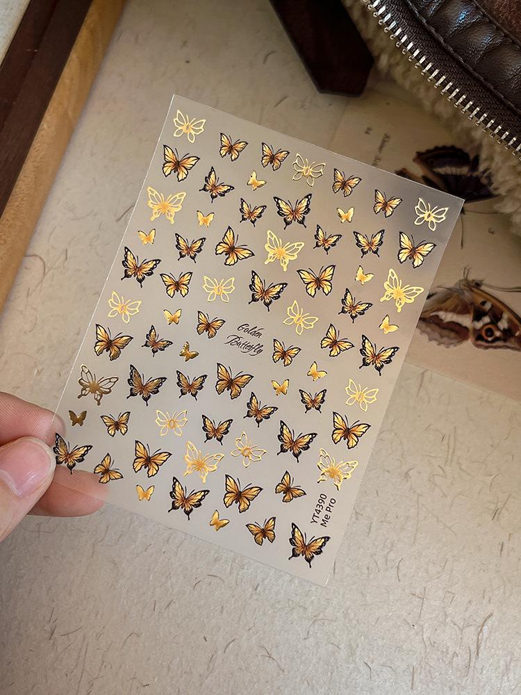 

Черные и золотые наклейки для ногтей с узором бабочки и муравья: Полый горячий штампинг с клеевой основой (Модель YT4390)