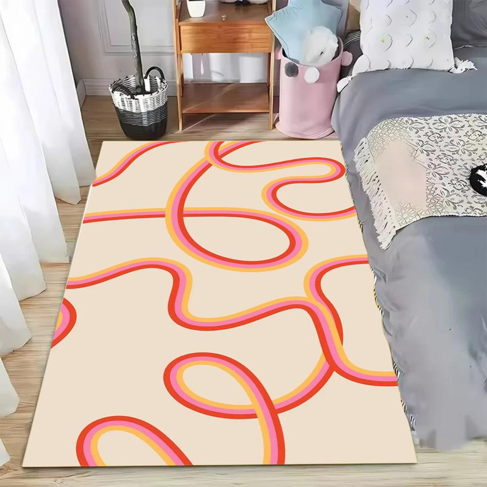 

Vibrant Color-Block Pink Orange Curve Area Rug - Artistic Soft Non-Slip Floor Carpet for Trendy Bedrooms Stylish Home Decor 40x60cm