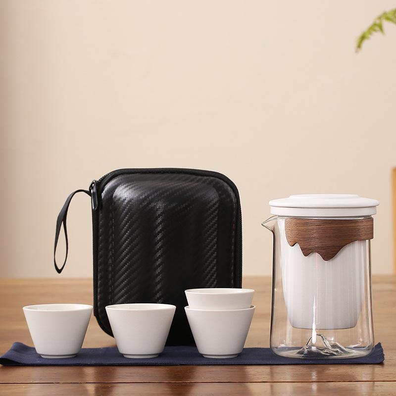 

Портативный дорожный чайный набор с чайником быстрого заваривания и четырьмя чашками - Идеально подходит для кемпинга на открытом воздухе, чаепития в стиле кунг-фу, деловых подарков, с возможностью нанесения логотипа