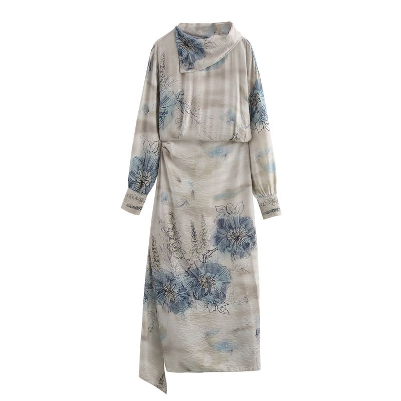 

ZR Autumn New Women s Clothing Fashion Style French Style Design Fashion All-Matching Print Dress 9014089 Dress L