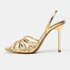 Luxury Gold Heeled Sandals Women Sexy Cross Narrow Strap Hollow Thin Heeled Bridal Pumps Fashion Back Strap Banquet Dress Heels