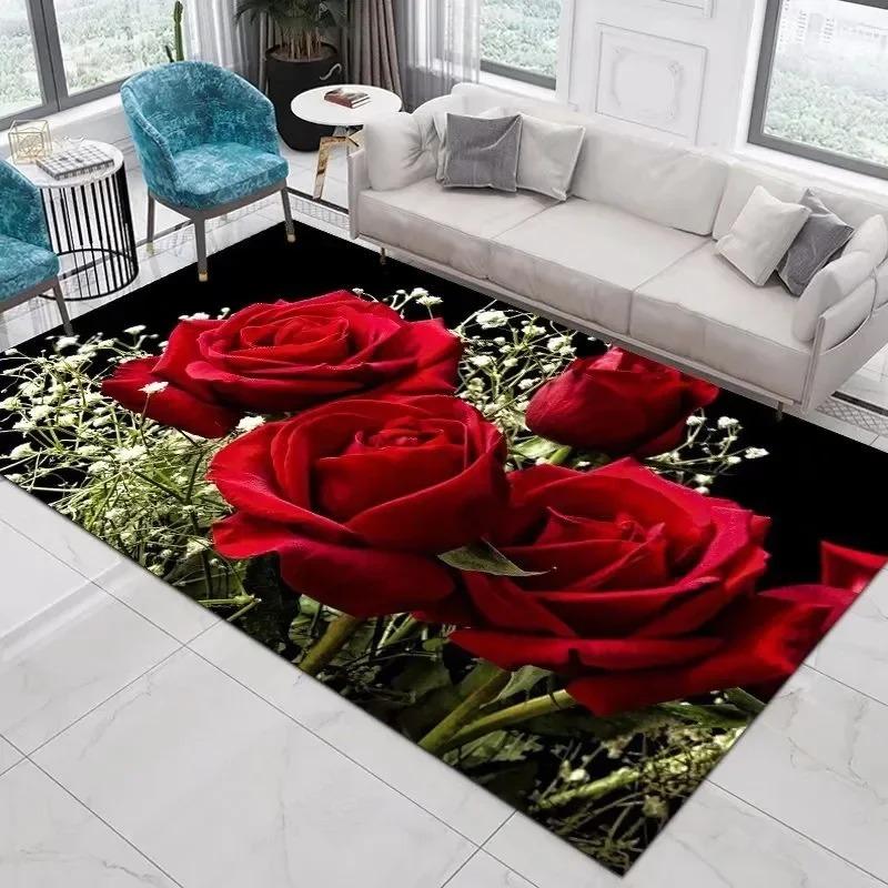 Home Decor Entrance Door Mat Flower Rose Pastoral 3D Print Carpet Living Room Rugs Soft Non-slip Floor Mat Carpet Bedroom Decor