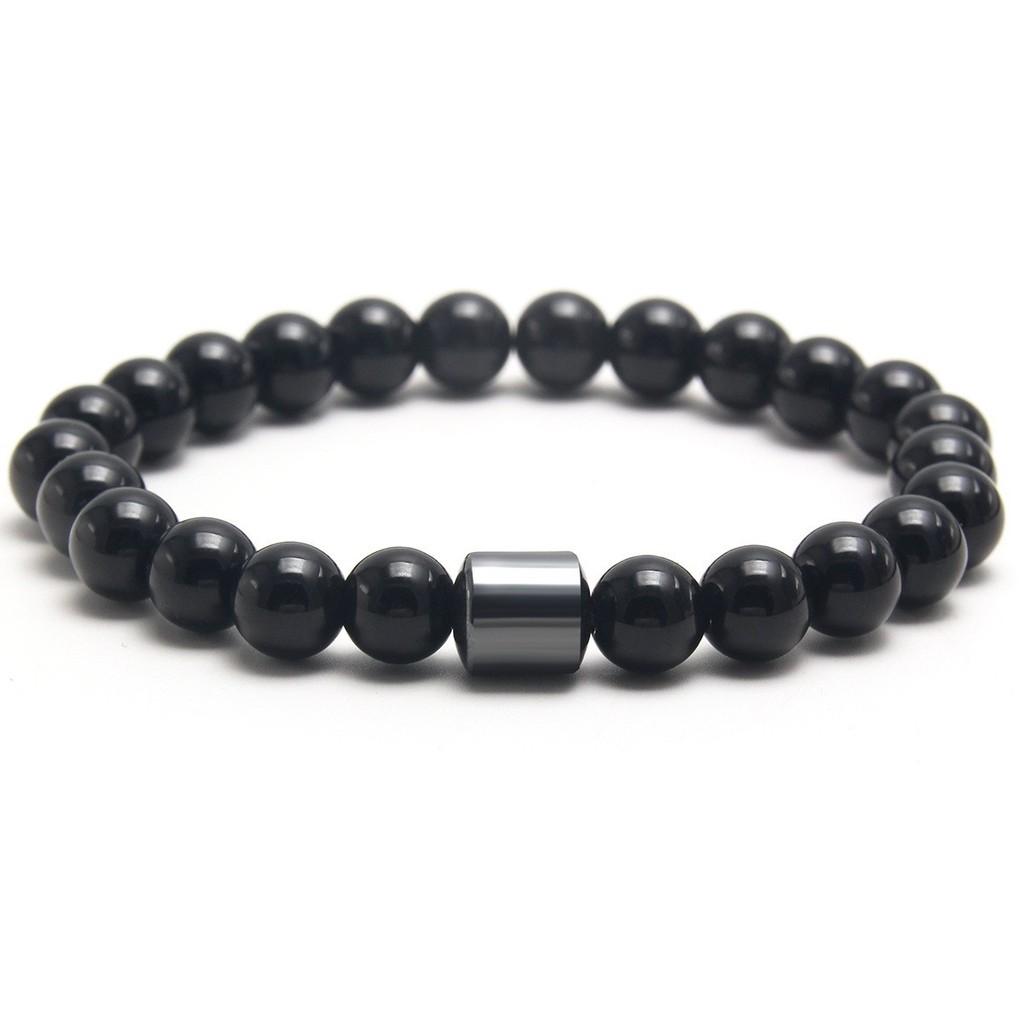 Geometric Black Dandan Stone Lava Rock Tiger Eye Beaded Bracelet With Elastic Cord For Men And Women