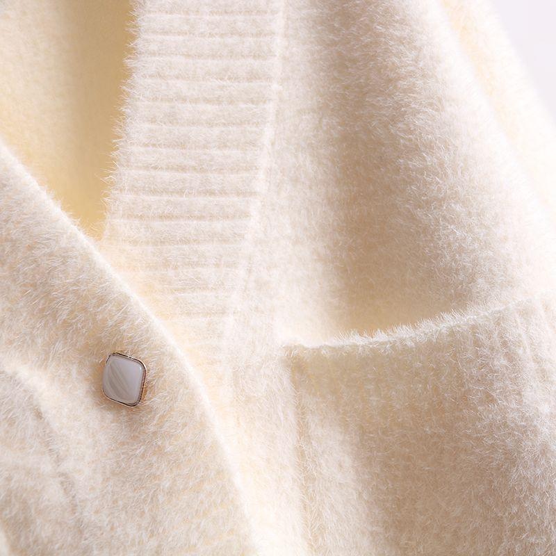 New Autumn and Winter Short V-neck Knitted Cardigan for Women Imitation Mink Loose Thickened Sweater Jacket