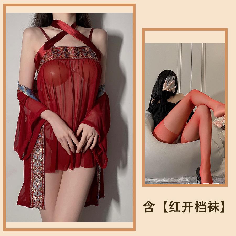 Sex Underwear Pure Desire Sexy Hot Retro Style Hanfu Private House Belly Pocket Transparent Perspective Nightdress Women's Suit