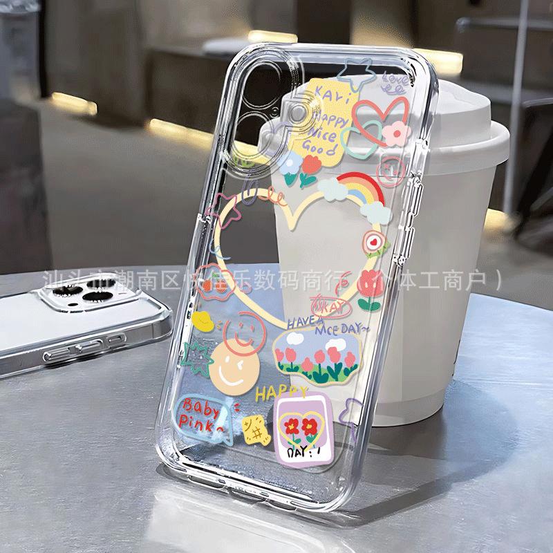 ins wind sweetheart graffiti applies to Apple 15promax mobile phone case iPhone14 transparent 16/17 soft glue 1213