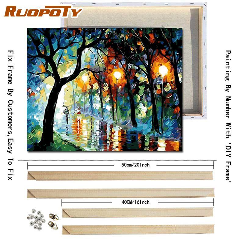 RUOPOTY Abstrakt by DIY-maleri etter tall Landsacpe-bilde Lerretsmaling Håndmalt for hjemmeinnredning 40x50 cm med gjør-det-selv-ramme