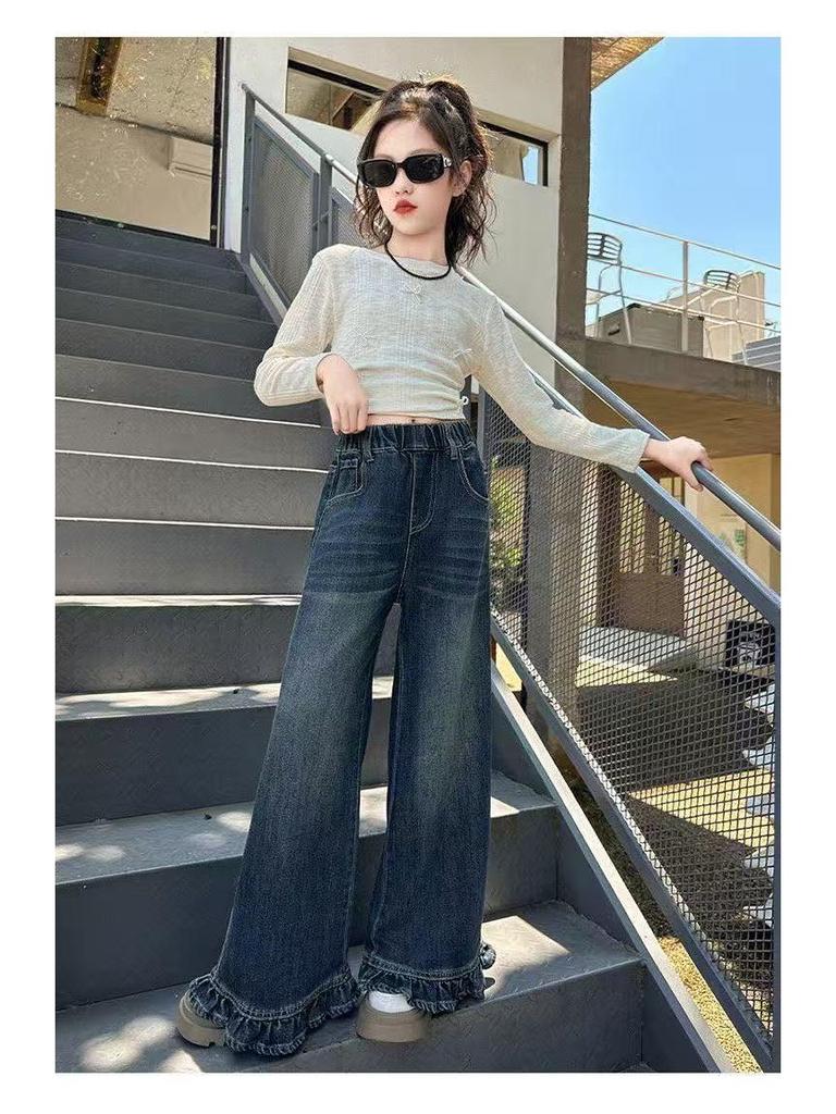 Weitbeinige Jeans und Hosen für Mädchen - Frühjahrs-/Herbstkollektion für mittelgroße und große Kinder.