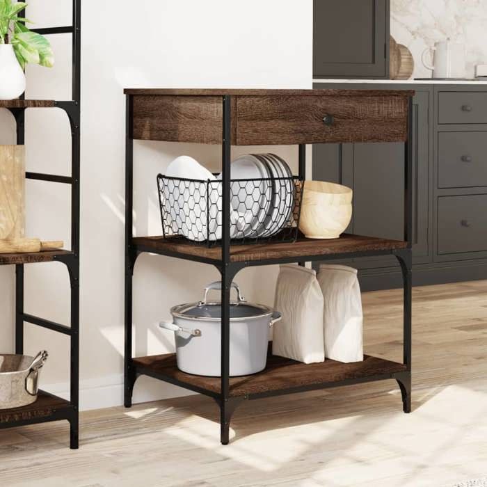 VidaXL Kitchen Trolley, Shelf with Wheels, Service Cart, Indoor Living Room Bathroom Storage Furniture, Oak 842375
