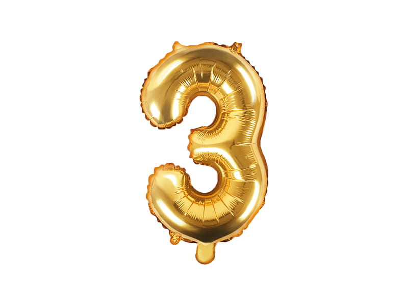 Balon Foliowy Cyfra "3" Złoty 35 Cm