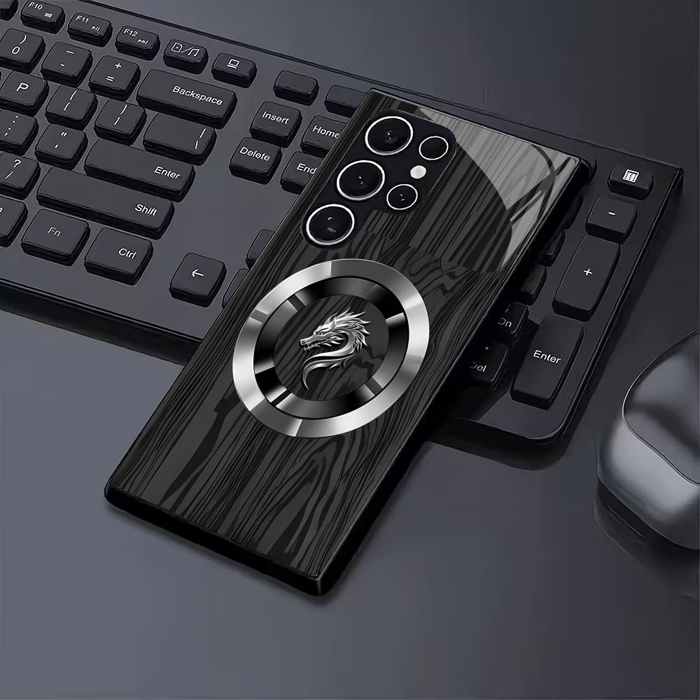 Dragon Patterned Black Glass Phone Case Suitable for Samsung Galaxy S26 S25 S24 S23 S22 S20 FE/Ultra/Plus Anti Drop Back Cover