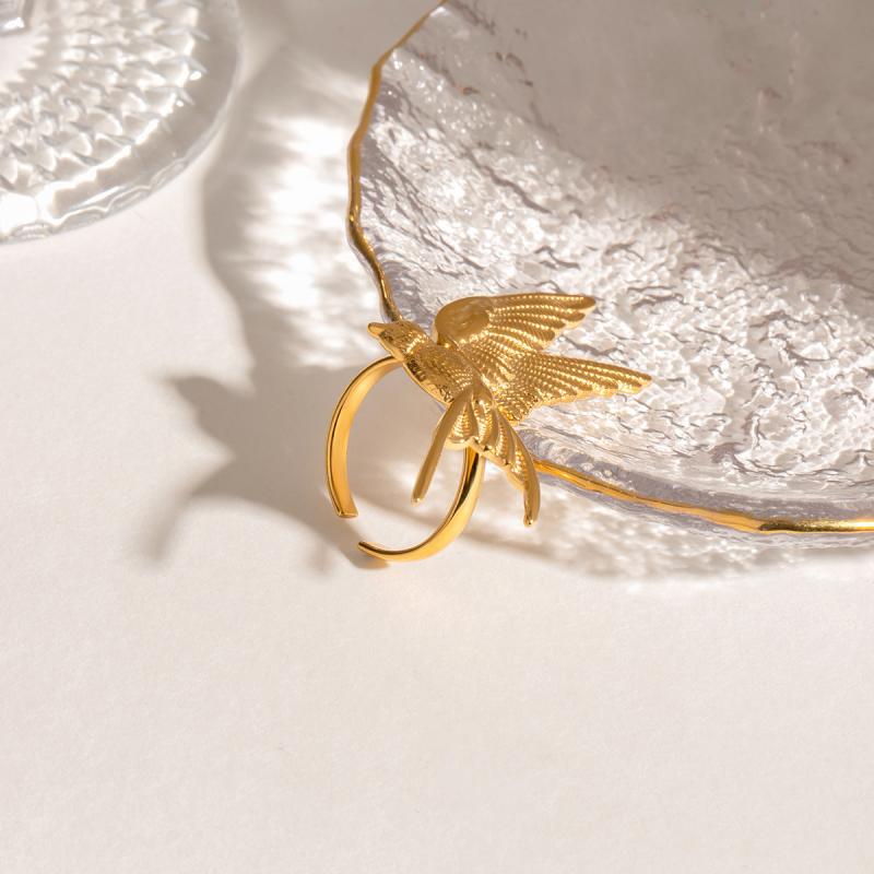Stainless Steel Peace Dove Rings for Women Men Exaggerated Gold Color Opening Finger Rings Waterproof Jewelry Accessories Gifts