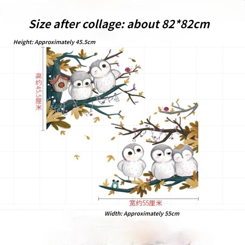 New 30*90*2Pcs Cartoon Cute Animal Owl Waterproof Decals Kindergarten Classroom Children's Room Decoration Wall Stickers