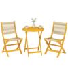 Wooden Garden Set, 3-Piece, 2 Folding Chairs, Round Table, Patio, Balcony, Natural