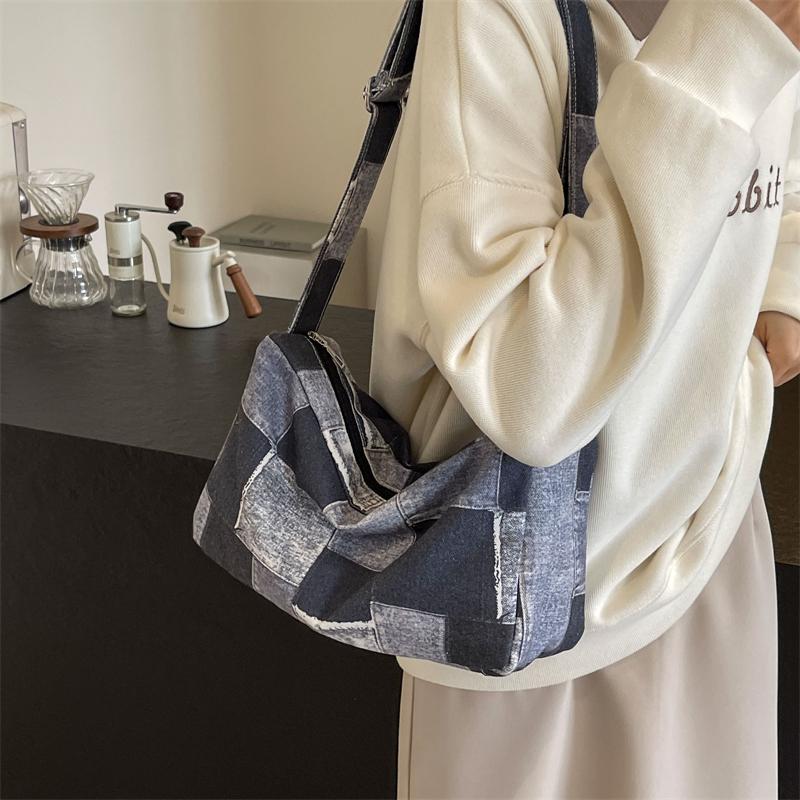 Джинсовая холщовая сумка Женская сумка через плечо Пригородная большая сумка синий — фото 7