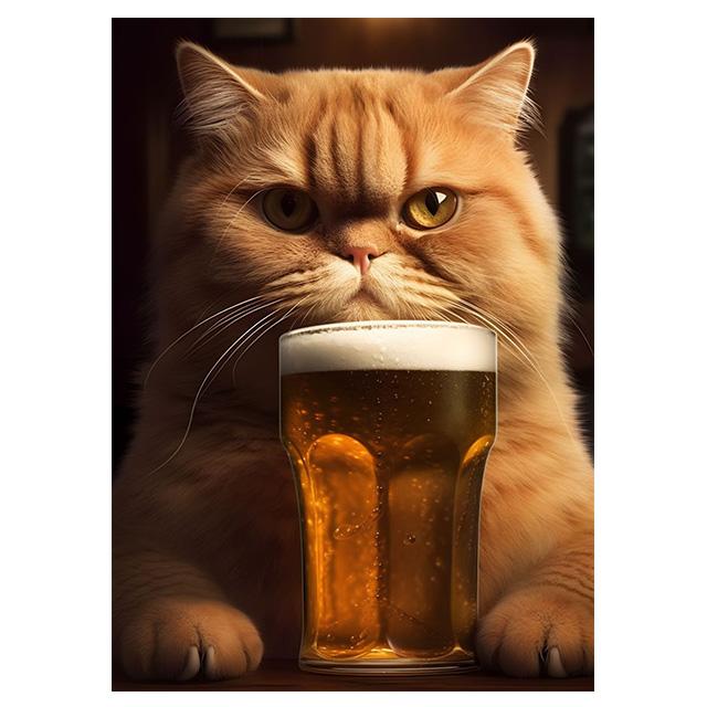 Ai Drawing Cute Drinking Cat Funny Prints Poster Canvas Painting Modern Wall Art Picture For Living Room Bedroom Home Decoration