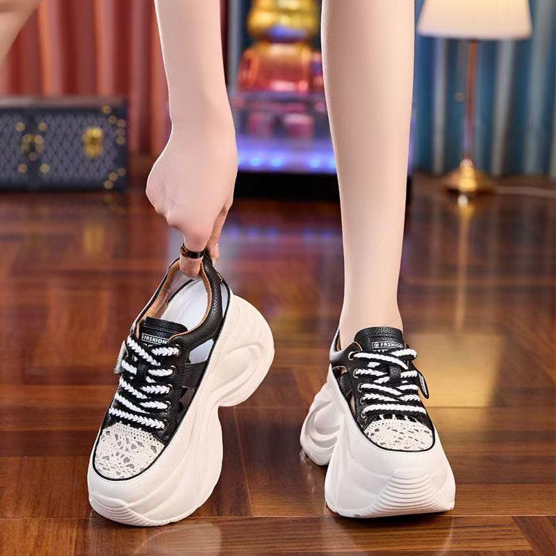 Sandals Women's Summer 2025 New Hollow Breathable Hole Shoes Versatile Thick Sole Inner Height Increase Dad Sports Sandals