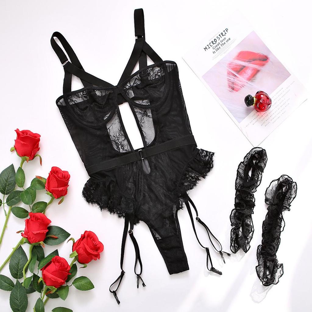 Black Lace Women's Erotic Lingerie Bodysuit