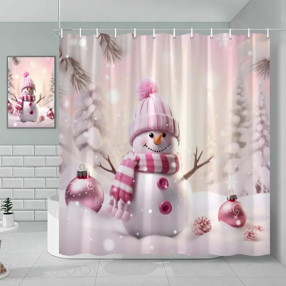 

Christmas Shower Curtain, Winter Holiday Snowman Santa Claus Christmas Tree Gifts Christmas Ball Gnomes Bathroom Decorations 90x180cm-35x70in