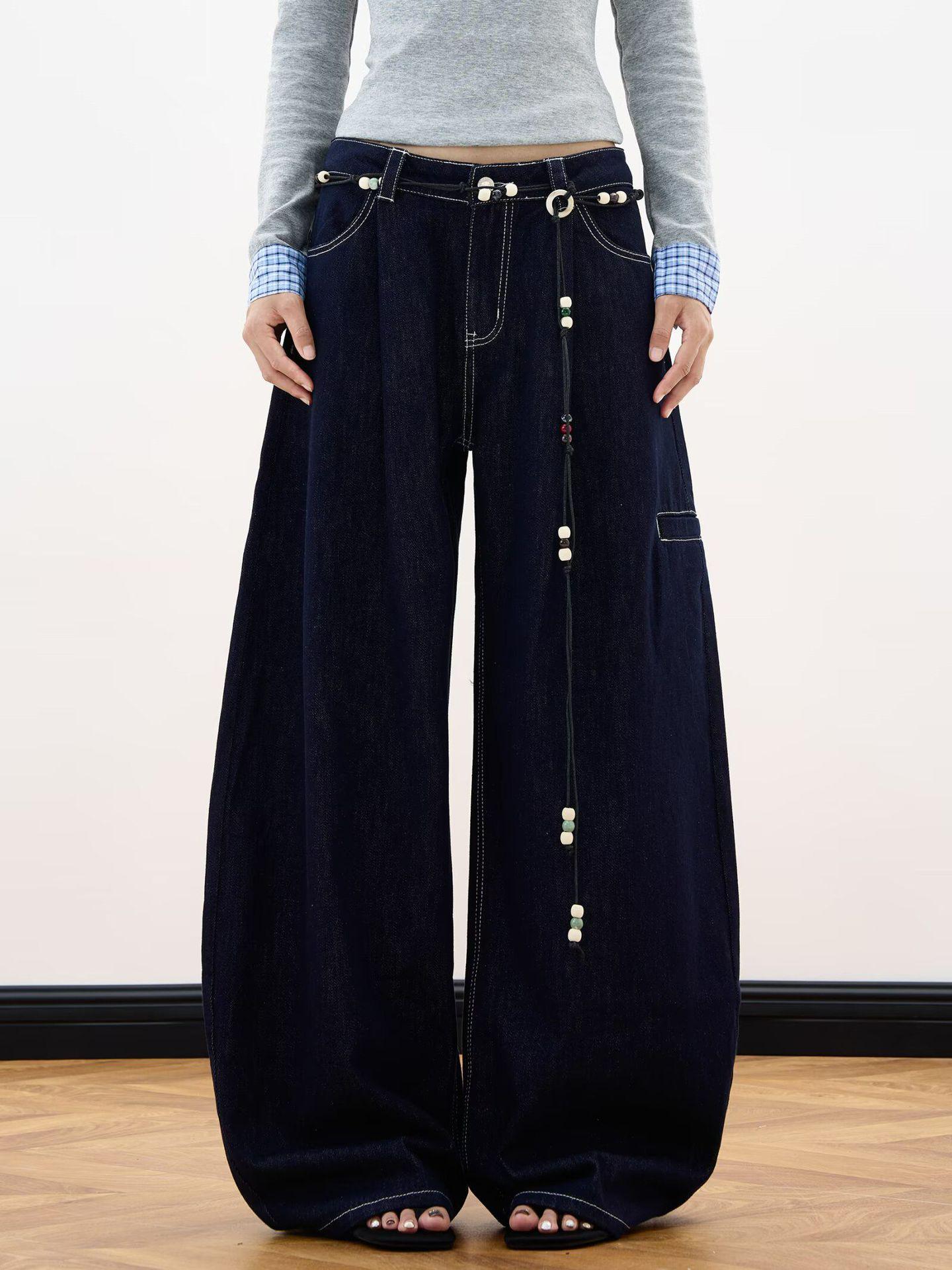 

2026 Scythe Pants with Accessories: Unisex, Loose, Wide-Leg, Relaxed Drape S темно-синий