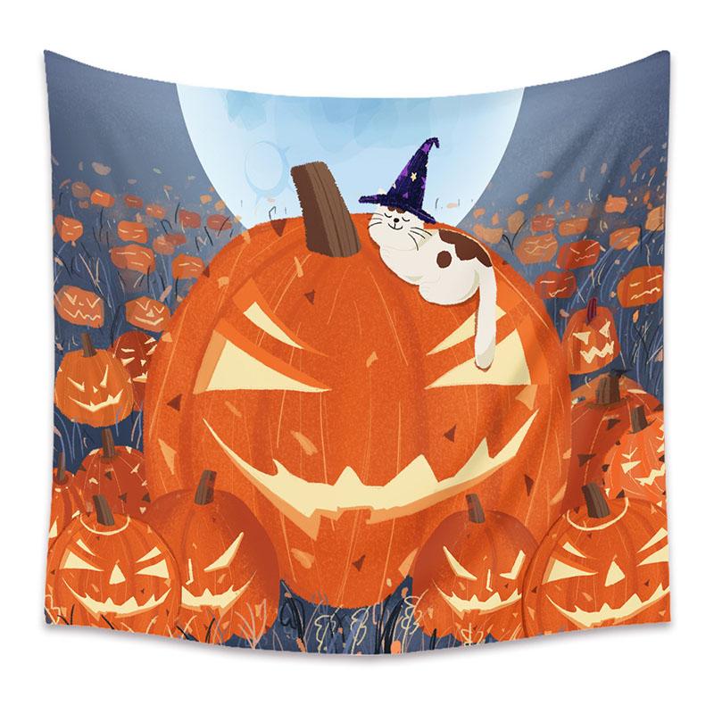 American Halloween Printed Tapestry Horrible Cartoon Pattern Hanging Cloth for Living Room Pumpkin Bat Wall Carpet Decoration