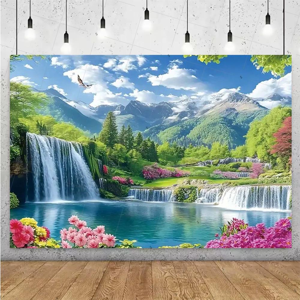 Forest Waterfall Wonderland Backdrop Supplies Rainforest Natural Scenery Background Banner Wall Party Decor Photography Props