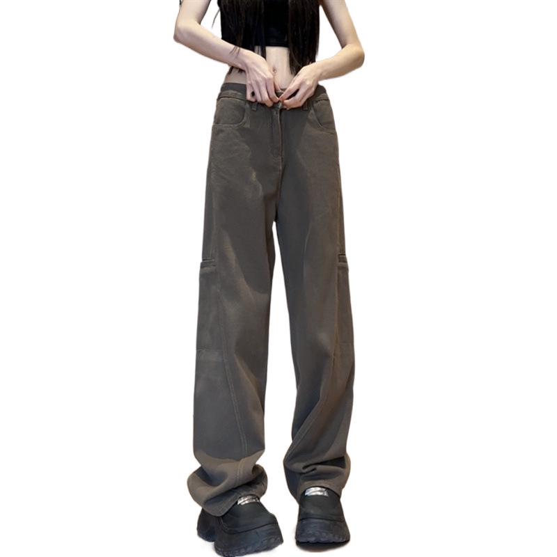 2024 Men’s Brown Retro Logger Jeans - Straight Leg High Street Casual Pants