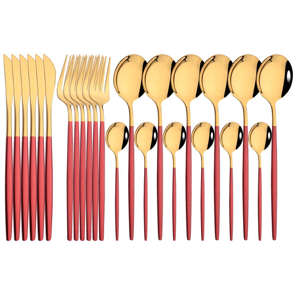 Rainbow Color 24Pcs Dinnerware Stainless Steel Cutlery Set for 6 People Knife Fork Spoon Western Tableware Silverware Set for Home Wedding