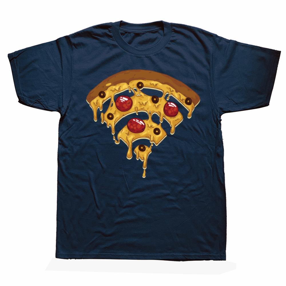 Funny Cool Wifi Pizza Internet Graphic T Shirts Men Pure Cotton Humor Streetwear Tee Shirt Short Sleeve Unisex Loose Clothing