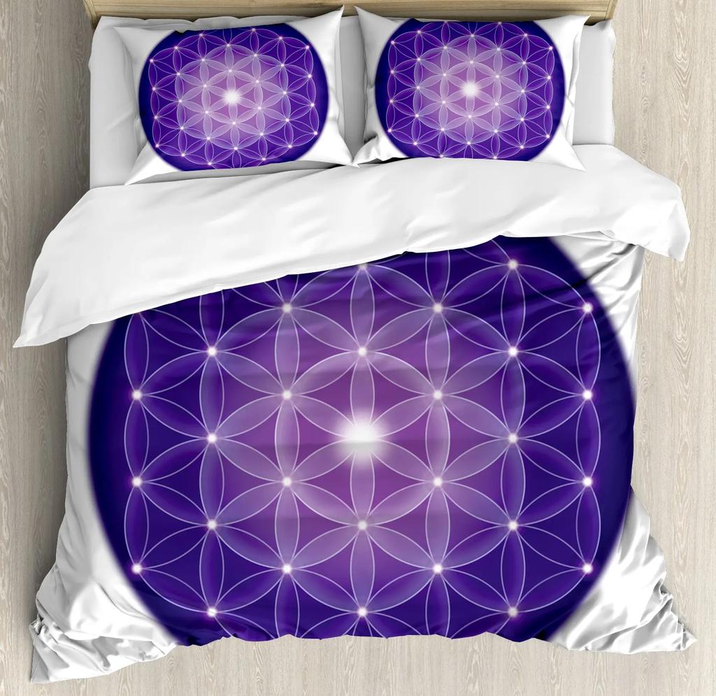 Flower of Life Duvet Cover Dark Blue with Geometry Print Quilt Cover for Children Teens Adults for Bedroom Decoration Queen Size
