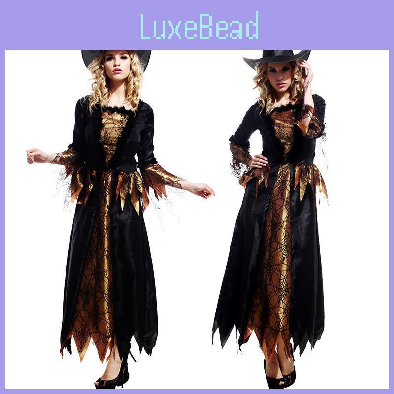 Elegant Halloween Witch Costume For Women Featuring Long Sleeves And Polyester Fabric