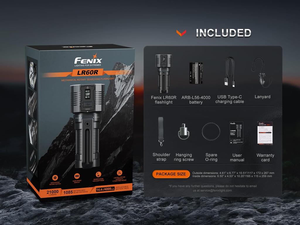 Fenix LR60R 1087m Fascicul Lumini Rapide Spot Inundație Mâner Profesional cu Proiector de Căutare de Mare Putere, 21.000 Lumeni, Distanță, Încărcare USB-C, & [Pentru Utilizare,