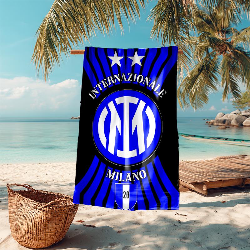 proof beach towel with FC Inter Milan logo pattern - soft,absorbent,quick-drying,machine washable - perfect for swimming,camping,bathing