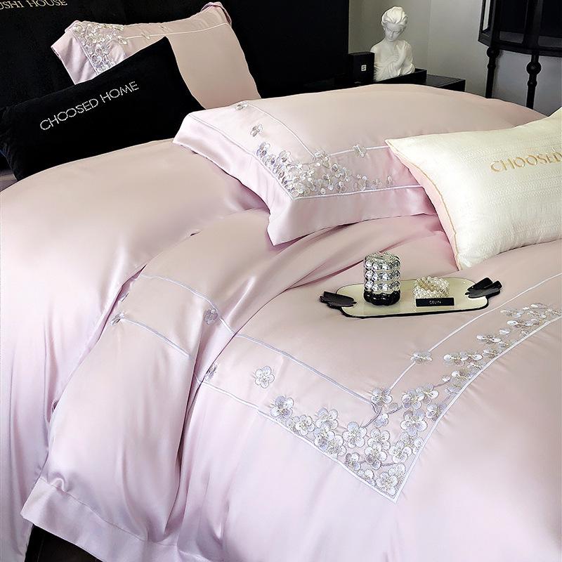 Lenzing Tencel Ice Silk Embroidered Four-Piece Luxury Bedding Set for Girls